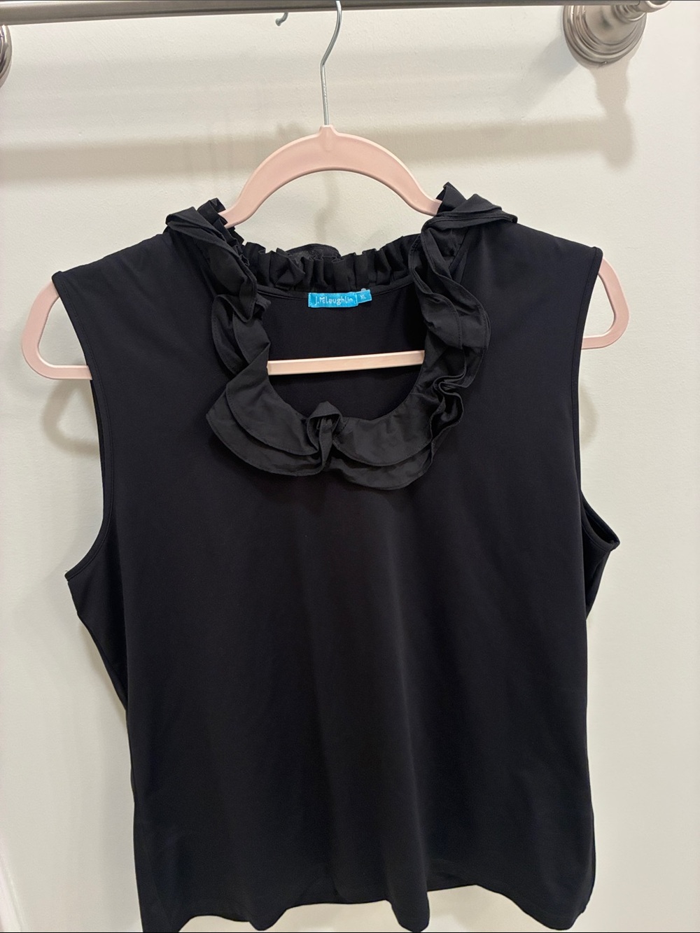 J. McLaughlin Black Ruffle-Neck Sleeveless Shirt